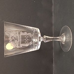 Glidewell Crest and Coat of Arms Crystal Wine Glass.Genuine Lead Cryst